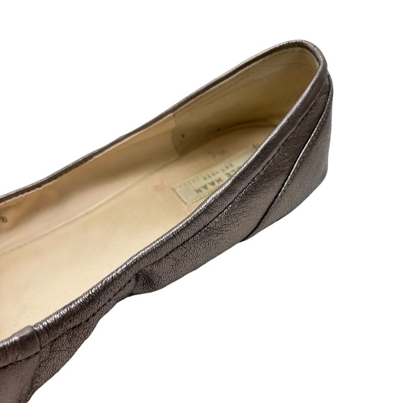 COLE HAAN Pewter Pleated Ballet Flats Slip On Loafers Genuine Leather Metallic 7 - Picture 10 of 16
